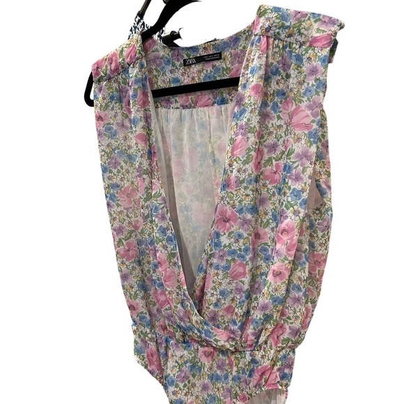 Zara Chiffon Floral Sleeveless Bodysuit - Pink/Purple/Blue/White - Picture 9 of 11